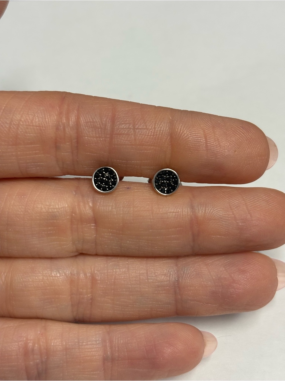Suzy Levian Sterling Silver Pave Black CZ Round Stud Earrings NWT